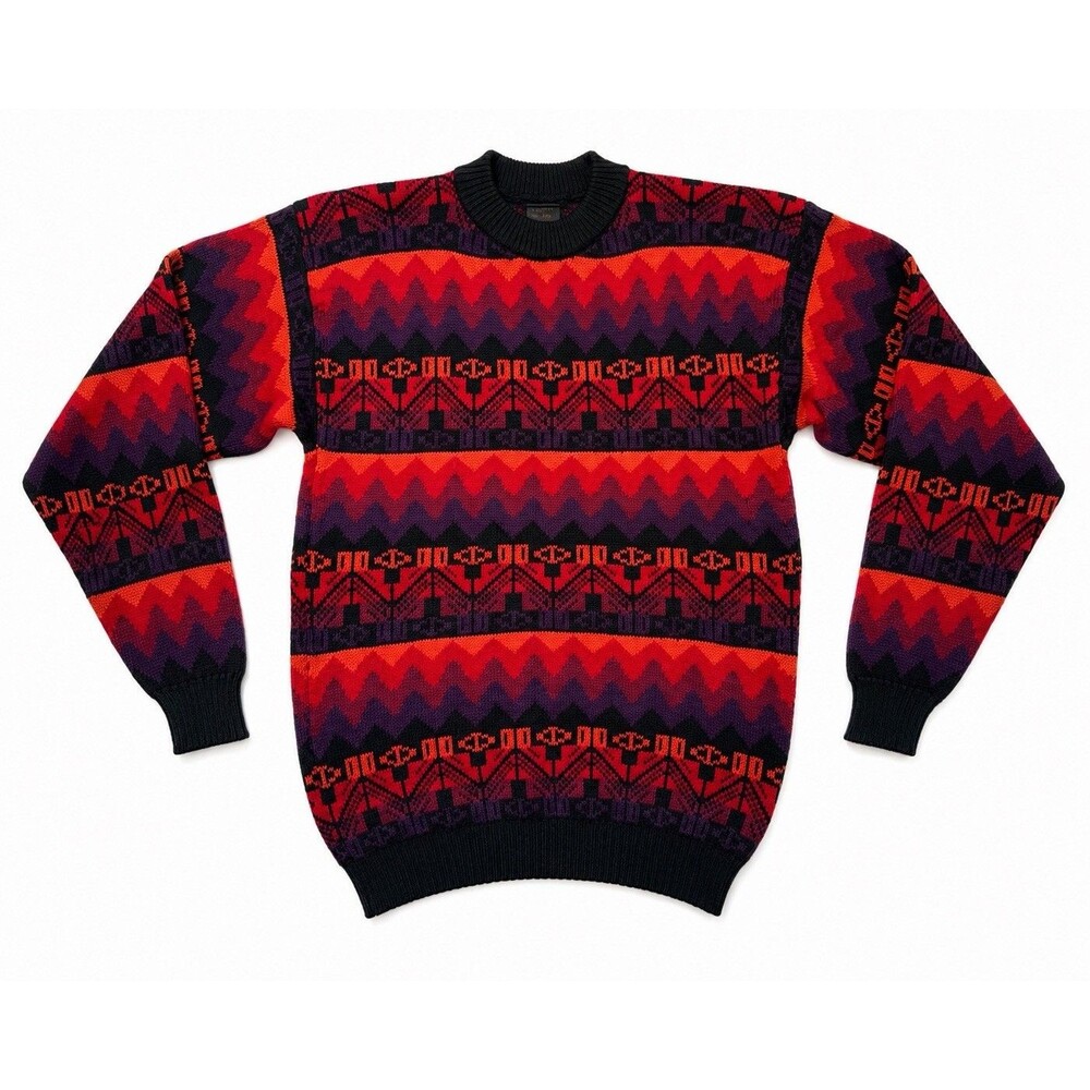 Vintage Baby Alpaca Southwestern Geometric Knit Sweater Men’s Medium Red Black